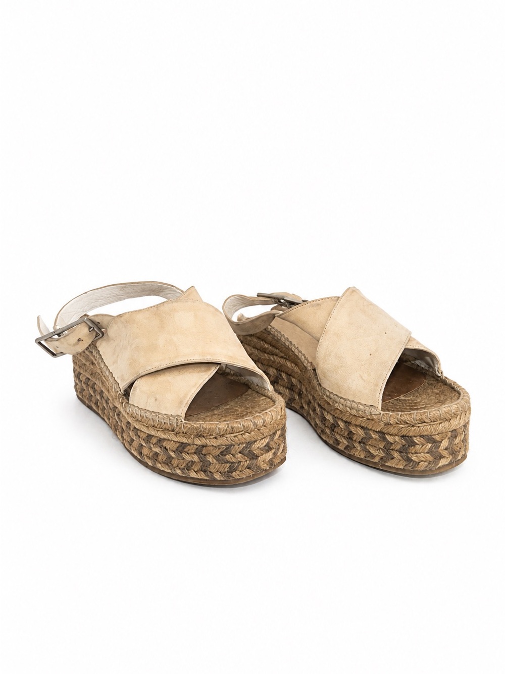 Rag & Bone Tari Beige Suede Espadrille Platform Wedge Sandals